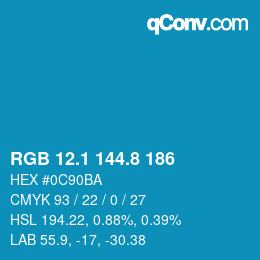 カラーコード: RGB 12.1 144.8 186 | qconv.com