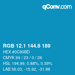 Color code: RGB 12.1 144.8 189 | qconv.com