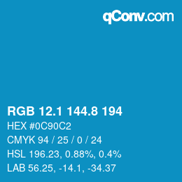 カラーコード: RGB 12.1 144.8 194 | qconv.com