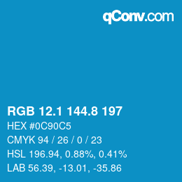 カラーコード: RGB 12.1 144.8 197 | qconv.com
