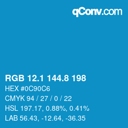 Color code: RGB 12.1 144.8 198 | qconv.com