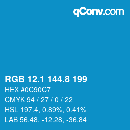 Color code: RGB 12.1 144.8 199 | qconv.com