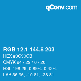 カラーコード: RGB 12.1 144.8 203 | qconv.com