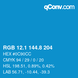 Color code: RGB 12.1 144.8 204 | qconv.com