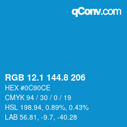 カラーコード: RGB 12.1 144.8 206 | qconv.com