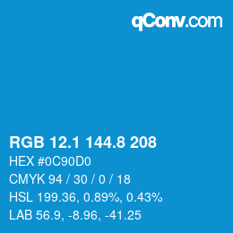 カラーコード: RGB 12.1 144.8 208 | qconv.com