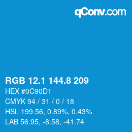 カラーコード: RGB 12.1 144.8 209 | qconv.com