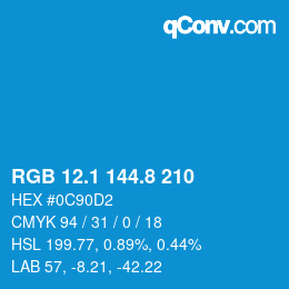 カラーコード: RGB 12.1 144.8 210 | qconv.com
