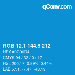 Color code: RGB 12.1 144.8 212 | qconv.com