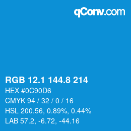 Color code: RGB 12.1 144.8 214 | qconv.com