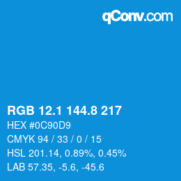 Color code: RGB 12.1 144.8 217 | qconv.com