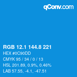 カラーコード: RGB 12.1 144.8 221 | qconv.com
