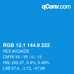 Color code: RGB 12.1 144.8 222 | qconv.com
