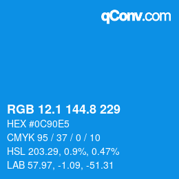 カラーコード: RGB 12.1 144.8 229 | qconv.com