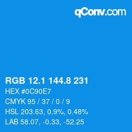 Color code: RGB 12.1 144.8 231 | qconv.com