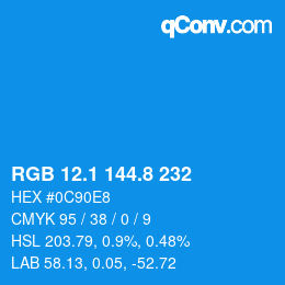 Color code: RGB 12.1 144.8 232 | qconv.com