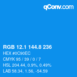 Color code: RGB 12.1 144.8 236 | qconv.com