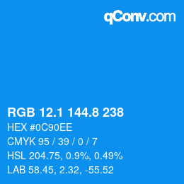 カラーコード: RGB 12.1 144.8 238 | qconv.com