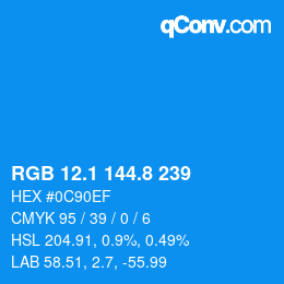 カラーコード: RGB 12.1 144.8 239 | qconv.com