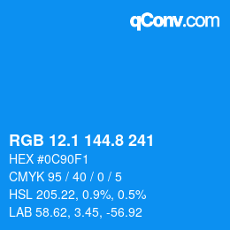 Color code: RGB 12.1 144.8 241 | qconv.com