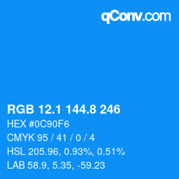 Color code: RGB 12.1 144.8 246 | qconv.com