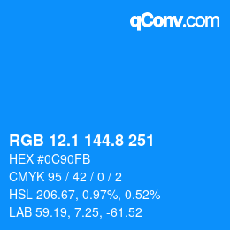 Color code: RGB 12.1 144.8 251 | qconv.com