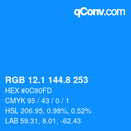 カラーコード: RGB 12.1 144.8 253 | qconv.com