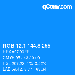 Color code: RGB 12.1 144.8 255 | qconv.com