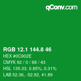 カラーコード: RGB 12.1 144.8 46 | qconv.com