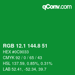 カラーコード: RGB 12.1 144.8 51 | qconv.com