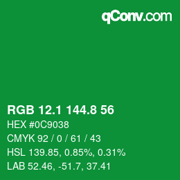 カラーコード: RGB 12.1 144.8 56 | qconv.com
