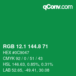 カラーコード: RGB 12.1 144.8 71 | qconv.com