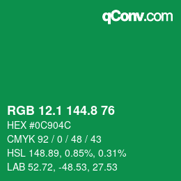 カラーコード: RGB 12.1 144.8 76 | qconv.com