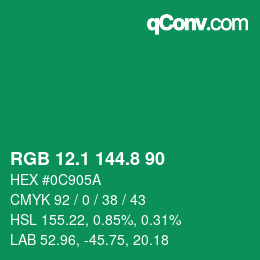 カラーコード: RGB 12.1 144.8 90 | qconv.com