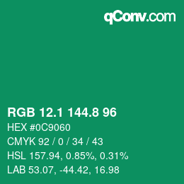 カラーコード: RGB 12.1 144.8 96 | qconv.com
