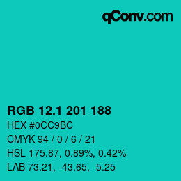 カラーコード: RGB 12.1 201 188 | qconv.com