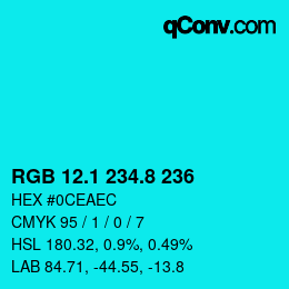 カラーコード: RGB 12.1 234.8 236 | qconv.com