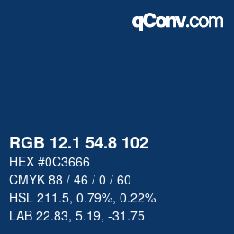 カラーコード: RGB 12.1 54.8 102 | qconv.com