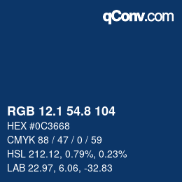 カラーコード: RGB 12.1 54.8 104 | qconv.com
