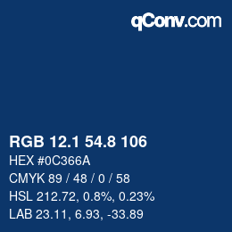 カラーコード: RGB 12.1 54.8 106 | qconv.com