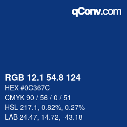 カラーコード: RGB 12.1 54.8 124 | qconv.com