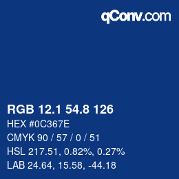 カラーコード: RGB 12.1 54.8 126 | qconv.com