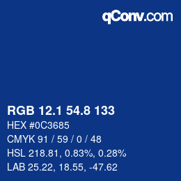 カラーコード: RGB 12.1 54.8 133 | qconv.com