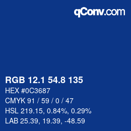 カラーコード: RGB 12.1 54.8 135 | qconv.com