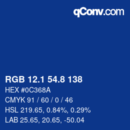 カラーコード: RGB 12.1 54.8 138 | qconv.com