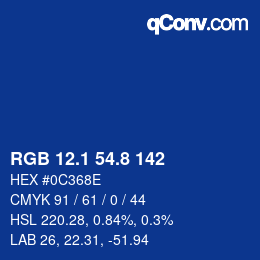 カラーコード: RGB 12.1 54.8 142 | qconv.com