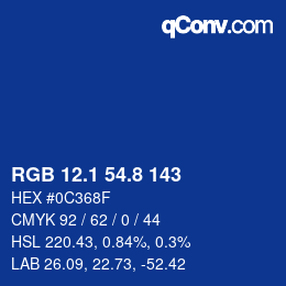 カラーコード: RGB 12.1 54.8 143 | qconv.com