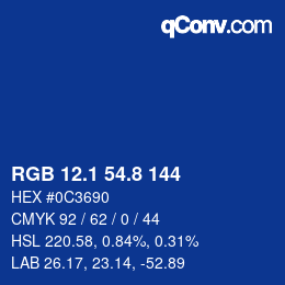 カラーコード: RGB 12.1 54.8 144 | qconv.com