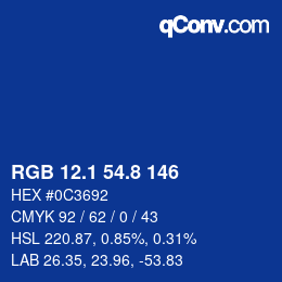 カラーコード: RGB 12.1 54.8 146 | qconv.com