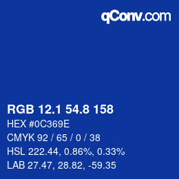 カラーコード: RGB 12.1 54.8 158 | qconv.com